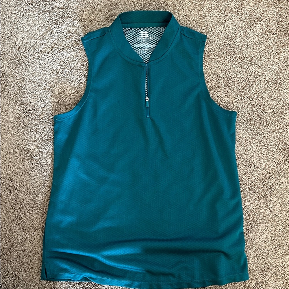 Sleeveless Teal Performance Tank Top with Zip Collar